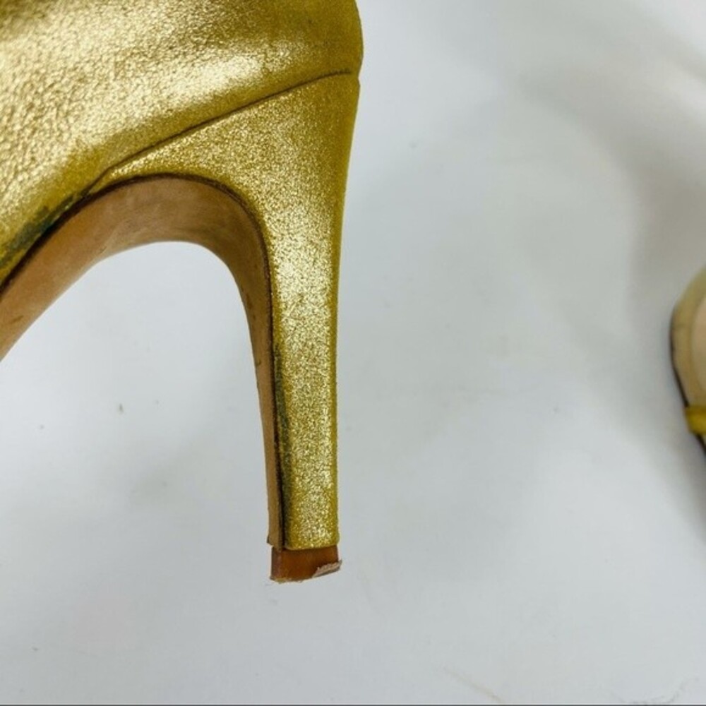 PEDRO GARCIA Retro Gold Metallic Jewel Glitter Peep Toe D'Orsay Heels Shoes 7.5 - Picture 16 of 16